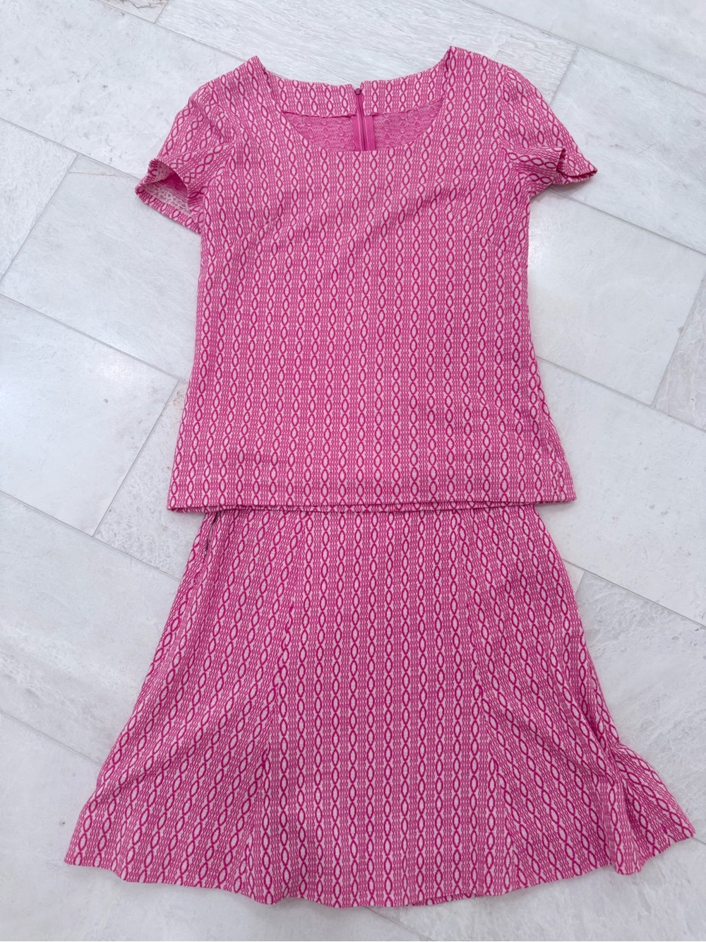 Women’s vintage Pink Short Sleeve Top & Skirt Set